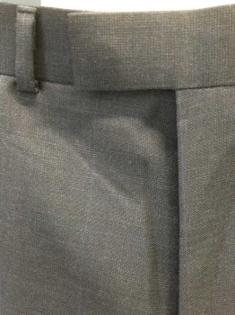 Mens, Suit, Pants, M&S COLLECTION, Midnight Blue, Blue, Wool, Grid , Ins:31, W:36, Midnight with Faint Blue Windowpane Stripe, Flat Front, Button Tab Waist, Zip Fly, Slim Straight Leg