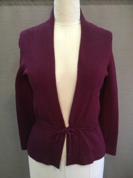 Womens, Sweater, CARMINA, Magenta Purple, Acrylic, Solid, M, Cardigan, Knit, Open Front, Long Sleeves, Double Drawstring Waist with Front Ties and 1 Hook and Eye Closure
