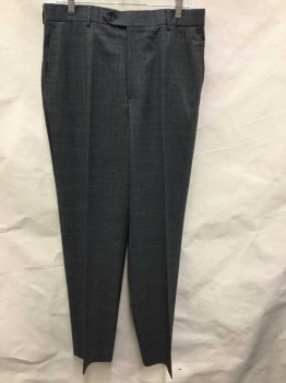 Mens, Suit, Pants, BROOKS BROTHERS, Gray, Dk Gray, Wool, Speckled, Plaid, Ins:32, W:36, Gray with Dark Gray Specks/Faint Plaid, Flat Front, Zip Fly, Button Tab Waist, 4 Pockets, Slim Leg