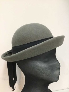 Womens, Hat, MTO, Gray, Midnight Blue, Wool, Solid, S, Girl's Little Derby, 1" Grosgrain Band and Long Tails "Madeline" Look,