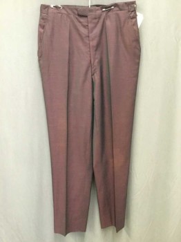 Mens, Slacks, NO LABEL, Red, Solid, 31, 32, Red/Black Woven Appears Shiny Reds, Flat Front, Zip Fly, Button Tab, Side Tabs