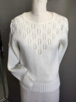 Womens, Sweater, 100percent ACRYLIC, Cream, Acrylic, Solid, S, Cream, Round Neck,  Pull Over, Long Sleeves,