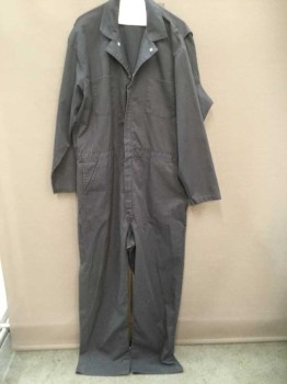 Mens, Coveralls Men, RED KAP, Slate Gray, Poly/Cotton, Solid, 48 Lon, Zip/Snap Front, Collar Attached, Cross Over Snap Neck, Long Sleeves, Multi Pocket, Pleated Back
