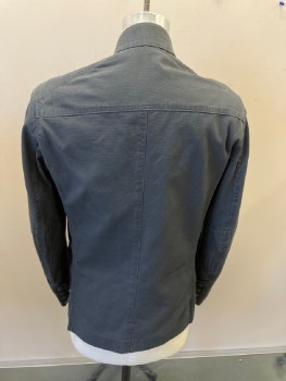Mens, Jacket, MTO, Gray, Cotton, Solid, 38, Zip Front, 6 Flap Pocket, Elbow Patches, Snap Cuffs, Band Collar