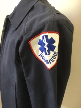 Mens, Fire/Police Jacket, N/L, Navy Blue, Cotton, Polyester, Solid, C42/44, Medium, Zip Front, Twill Weave,  'Paramedic' Patch