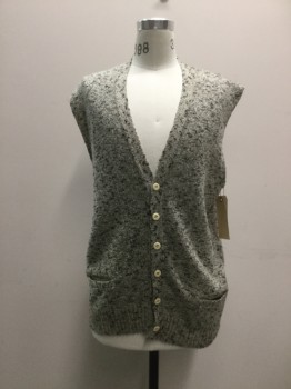 ROBERT BRUCE, Heather Gray, Wool, Heathered, Sweater Vest, Button Front, 2 Pockets,