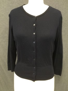 Womens, Sweater, HOBBS, Navy Blue, Cotton, Solid, S, Crew Neck, 3/4 Sleeves, Ribbed Short Waist