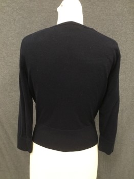 Womens, Sweater, HOBBS, Navy Blue, Cotton, Solid, S, Crew Neck, 3/4 Sleeves, Ribbed Short Waist