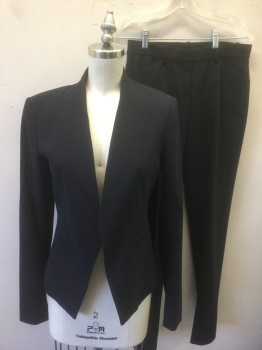 Womens, Suit, Jacket, THEORY, Navy Blue, Polyester, Wool, Solid, 0, Dark Navy (Nearly Black), Open at Center Front with No Closures, Padded Shoulders, Fitted, 2 Welt Pockets