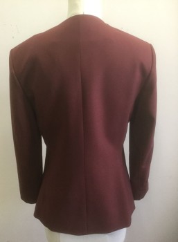 Womens, Blazer, THEORY, Red Burgundy, Wool, Polyamide, Solid, 4, 3/4 Sleeves, No Collar, Open at Center Front with No Closures, 2 Welt Pocket, Minimalist Design