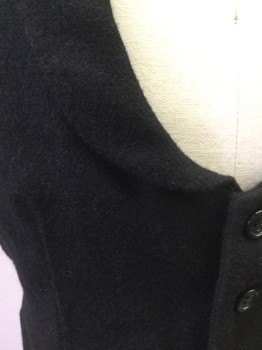 Mens, Historical Fiction Vest, MTO, Black, Wool, Silk, Herringbone, 36, Button Front, Shawl Collar, 2 Pockets, Solid Black Silk Back, Self Back Belt