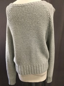 Womens, Pullover, THE FISHER PROJECT, Gray, Cotton, Cable Knit, S, Bateau/Boat Neck, Rib Knit Waist and Cuffs, Several Knit Patterns