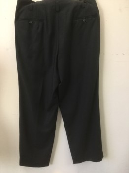 Mens, Slacks, WOODY WILSON COLL, Black, Wool, Solid, 34/31, No Waist Band, Pleated Front with Pleats As Belt Loops, Zip Fly, Slit Pockets