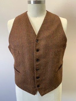 Mens, 1920s Vintage, Suit, Vest, SIAM COSTUMES, Brown, Multi-color, Wool, Stripes - Pin, 46, Vest, Heavy Wool, Dotted Pinstripes with Ombre Blue, Pink and Lime, 6 Buttons, 4 Welt Pockets, Ecru Pinstriped Lining, Solid Burgundy Back with Self Belt at Back Waist, Made To Order