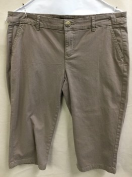 Womens, Shorts, REITMANS, Taupe, Cotton, Spandex, Solid, 6, Taupe, Flat Front, Zip Front, 4 Pockets, Below Knee Length