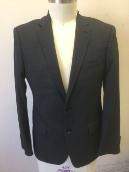 Mens, Sportcoat/Blazer, JOHN VARVATOS, Charcoal Gray, Gray, Dk Blue, Polyester, Rayon, Speckled, 42R, Single Breasted, Notched Lapel, 2 Buttons, 3 Pockets, Solid Navy Satin Lining, Possibly Was Part of  a Suit