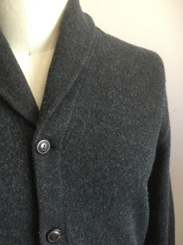 Mens, Cardigan Sweater, POLO R. L.., Charcoal Gray, Wool, Solid, Tall, Large, 5 Buttons, Shawl Collar, 2 Pockets,