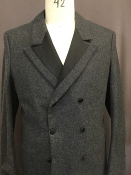 MTO, Charcoal Gray, Wool, Solid, Peaked Lapel with Satin, Double Breasted with Satin Covered Buttons, 2 Back Buttons with Slit,