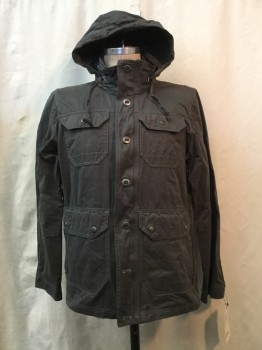 Mens, Casual Jacket, KUHL, Gray, Cotton, Synthetic, Solid, M, Gray, Zip & Button Front, 4 Pockets, Zip Collar, Hood,