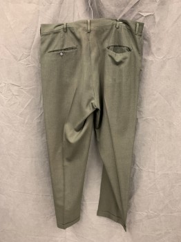 TOWNCRAFT, Moss Green, Polyester, Solid, Flat Front, Zip Fly, 4 Pockets, Cuffed Hem, Belt Loops *Some Staining*