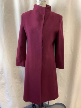 CINIZIA ROCCA, Plum Purple, Wool, Solid, Stand Collar, Single Breasted, Button Front, Collar Can Be Folded Down