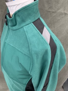 Mens, Casual Jacket, MASCOT, Green, Black, Polyester, Color Blocking, L, Fleece, Zip Front, Stand Collar, Black Side Panels and Sleeve Panels, 3 Pockets, Raglan Sleeves, Elastic Cuff