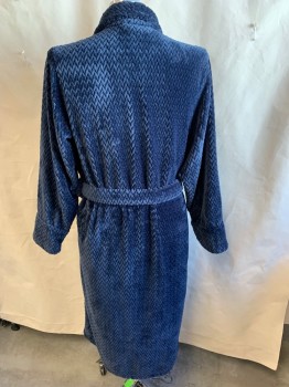 Mens, Bathrobe, N/L, Slate Blue, Polyester, Diamonds, 2XL, Shaw Collar Attached, Open Front, Long Sleeves, 2 Pockets with SELF BELT