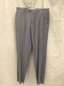 Mens, Slacks, GEORGE AUSTIN, Black, Polyester, Rayon, Stripes - Shadow, Open, 36, Flat Front, Zip Fly, Button Tab Closure, 4 Pockets, Belt Loops