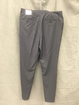 Mens, Slacks, GEORGE AUSTIN, Black, Polyester, Rayon, Stripes - Shadow, Open, 36, Flat Front, Zip Fly, Button Tab Closure, 4 Pockets, Belt Loops