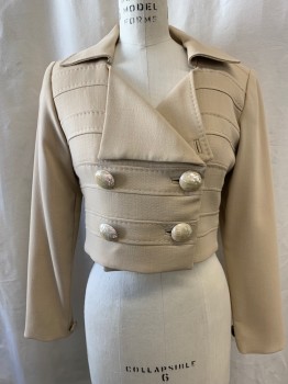 ANNIE REVA, Beige, Wool, Horizontal Self Stripes & Stitching, Collar Attached, Double Breasted, Button Front, 4 Buttons, Long Sleeves