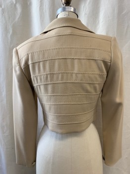 ANNIE REVA, Beige, Wool, Horizontal Self Stripes & Stitching, Collar Attached, Double Breasted, Button Front, 4 Buttons, Long Sleeves
