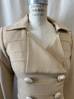 Womens, Blazer, ANNIE REVA, Beige, Wool, W:28, B:36, Horizontal Self Stripes & Stitching, Collar Attached, Double Breasted, Button Front, 4 Buttons, Long Sleeves