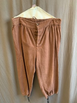 M.T.O., Brown, Cotton, Solid, 1700's Knickers, Button Fly ( No Buttons Except 1 at Waist), Drawstring Cuffs