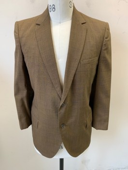 Mens, 1960s Vintage, Suit, Jacket, ROYAL CLOTHES, Brown, Navy Blue, Wool, Glen Plaid, 36S, Single Breasted, Notched Lapel, 2 Buttons, 3 Pockets, Gray Lining,