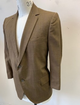 Mens, 1960s Vintage, Suit, Jacket, ROYAL CLOTHES, Brown, Navy Blue, Wool, Glen Plaid, 36S, Single Breasted, Notched Lapel, 2 Buttons, 3 Pockets, Gray Lining,
