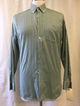 1901, Green, Cotton, Oxford Weave, Button Down Collar, Long Sleeves, 1 Pocket,