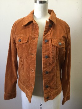 Womens, Casual Jacket, OLD NAVY, Burnt Orange, Cotton, Solid, S, Corduroy, Jean Jacket Style, Button Front, Collar Attached, 4 Pockets, No Lining