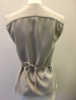 Womens, Vest, ZARA WOMAN, Taupe, Polyester, Solid, S, Crepe, Open at Center Front, Double Layered on Right Side, Attached Thin Belt Tie at Waist, Uneven Drapey Hemline