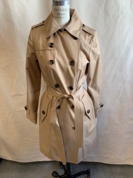 Womens, Coat, Trenchcoat, LONDON FOG , Khaki Brown, Cotton, Polyester, B36, M, with Belt, Collar Attached, Hem, Hook & Eye at Neck, Double Breasted, 2 Pockets, Epaulets