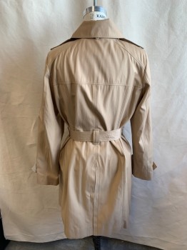 Womens, Coat, Trenchcoat, LONDON FOG , Khaki Brown, Cotton, Polyester, B36, M, with Belt, Collar Attached, Hem, Hook & Eye at Neck, Double Breasted, 2 Pockets, Epaulets