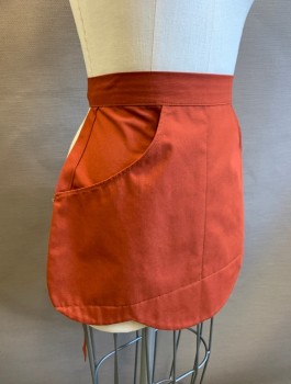 Unisex, Apron, N/L, Rust Orange, Poly/Cotton, Solid, Waitress Apron, Scallopped Hem, 2 Curved Pockets at Hips, Self Ties at Waist