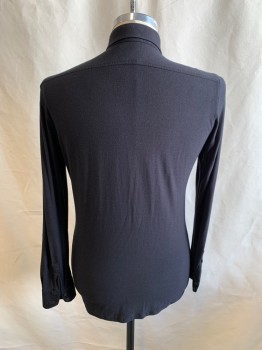 ANTO MTO, Black, Poly/Cotton, Solid, 1970s Repro, C.A., Button Front, L/S, 2 Pockets