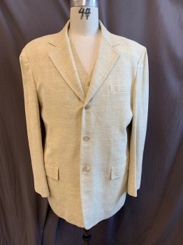 MR. LEE, Cream, Linen, Solid, Single Breasted, 3 Buttons, Notched Lapel, 3 Pockets, 1 Back Vent, Made To Order,