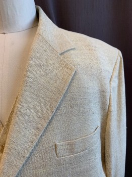 Mens, 1990s Vintage, Suit, Jacket, MR. LEE, Cream, Linen, Solid, 38/30, 48l, Single Breasted, 3 Buttons, Notched Lapel, 3 Pockets, 1 Back Vent, Made To Order,