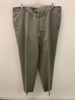 Mens, Suit, Pants, BURBERRY, Putty/Khaki Gray, Sky Blue, Orange, Wool, Stripes - Pin, Zip Front, Extended Waistband With Button, 4 Pockets, Creased Front