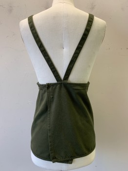 NO LABEL, Olive Green, Poly/Cotton, Solid, Wrap Around, Layer Hip Pockets, Single Chest Pocket, Waist Loops, Waist Ties,