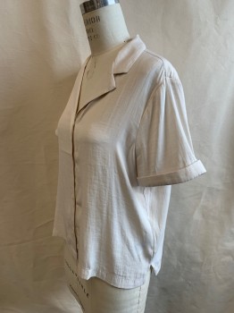 Womens, Blouse, BANANA REPUBLIC, Cream, Polyester, L, Button Front, C.A., S/S, 4 Buttons, Cuff on Both Sleeves