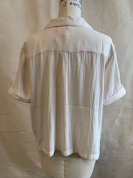 Womens, Blouse, BANANA REPUBLIC, Cream, Polyester, L, Button Front, C.A., S/S, 4 Buttons, Cuff on Both Sleeves