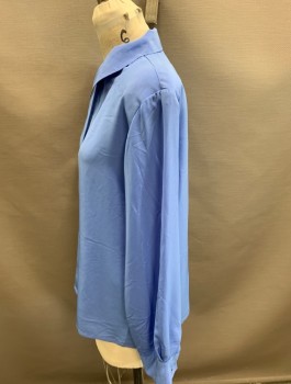 Womens, Blouse, PENDELTON, Cornflower Blue, Polyester, Silk, Solid, B:38, 10, C.A., L/S, BF with Hidden CF Placket, Shoulder Pads