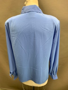 Womens, Blouse, PENDELTON, Cornflower Blue, Polyester, Silk, Solid, B:38, 10, C.A., L/S, BF with Hidden CF Placket, Shoulder Pads